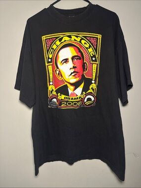 TALHA Barack Obama 2008 y2k Political Black with Yellow and Red t-shirt